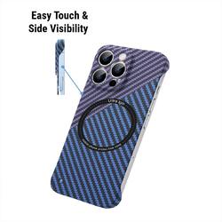 Merlin Magnetic Case for iPhone 15 Pro Slim Cover  Blue Compatible with Magsafe, Ultra Thin Slim Shockproof Carbon Fiber Texture